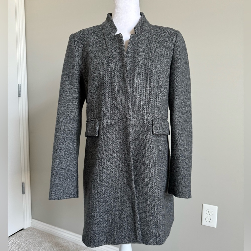 Zara Grey Herringbone Dress Coat Size Medium